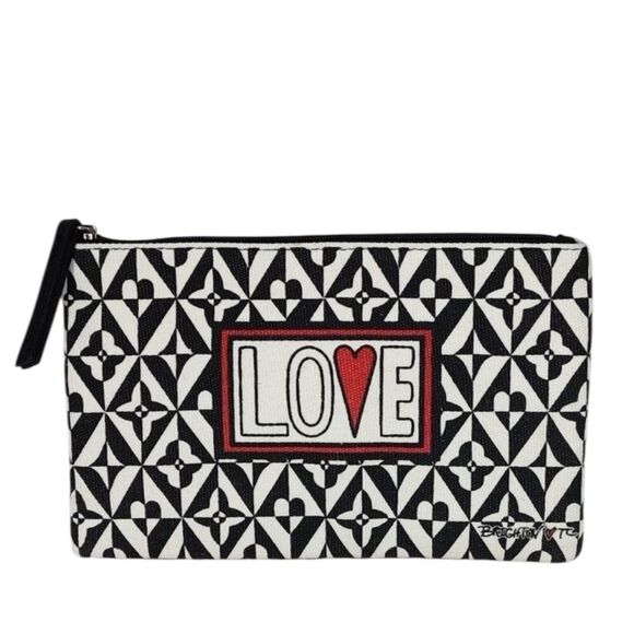 Brighton LOVE Black And White Canvas Makeup Up Bag Clutch Valentine's Day NWOT - Picture 4 of 12